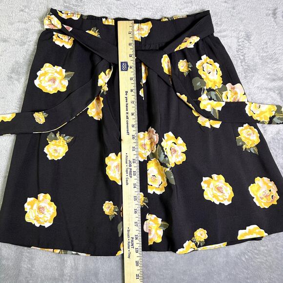 Loft Knee Length Tie Skirt Women's Small Black Yellow Floral Flowy Bloomcore - Picture 5 of 5